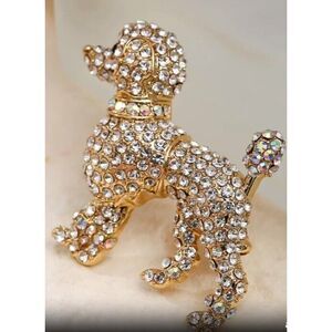Poodle Rhinestone Crystal Brooch Pin‎ GOLD Tone NIP